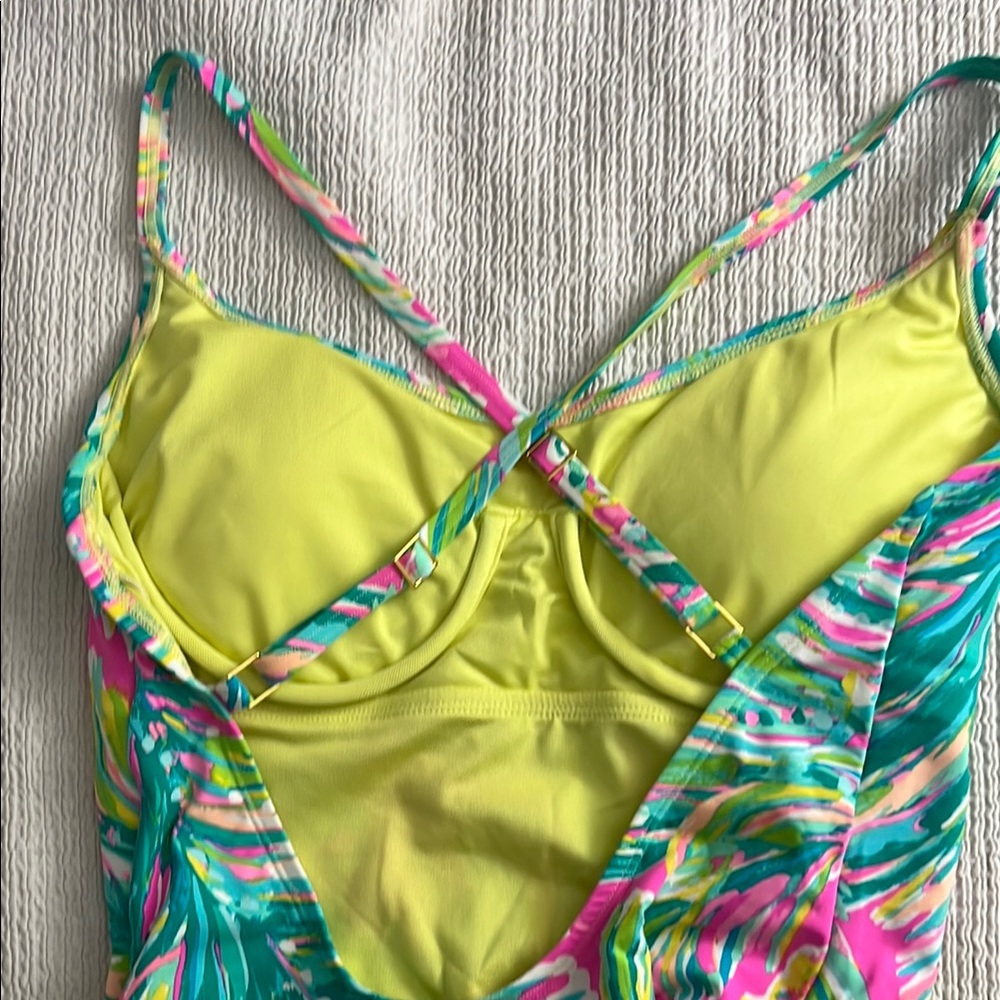 Lilly Pulitzer Azalea Shady Lady Pink and Green One Piece Swimsuit Size 6 - Picture 3 of 6